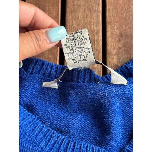 Melrose Silk Studio Womens Medium Silk Blue Floral Knit Sweater Pullover T-Shirt - Picture 6 of 6